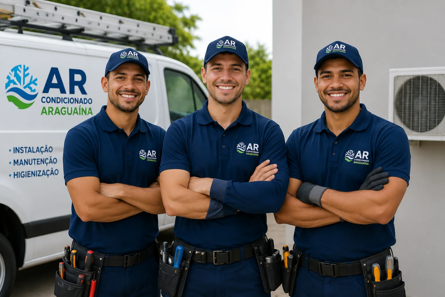 Equipe de ar-condicionado trabalhando